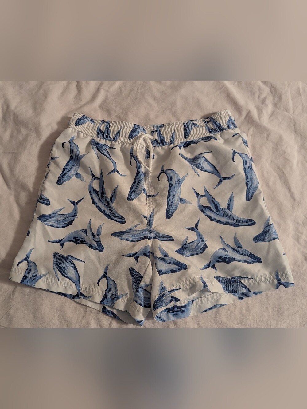 Janie and Jack Boys Size 7 Blue Whale Print Swim Trunks UPF 50+ Beach Shorts